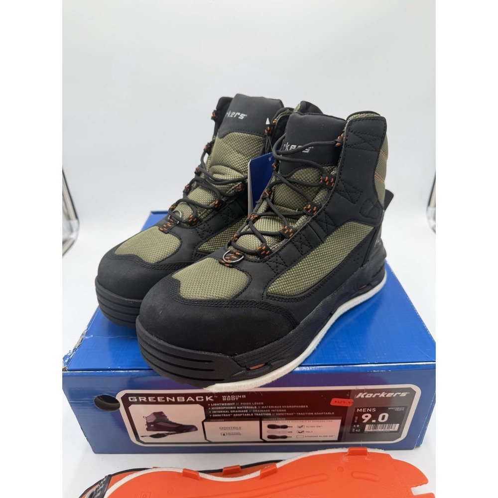 Korkers Greenback Wading Boots Kling-On And Felt Soles Men's Size 9 New